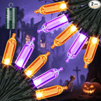 LYHOPE Orange Purple Halloween Lights Indoor, 2 Pack Total 66ft 200 LED Battery Halloween Light with 8 Mode, Timer, Waterproof Battery Operated String Lights for Home Tree Wreaths Party Holiday Decor
