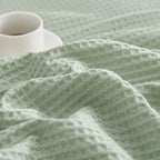 PHF Pre-Washed Cotton Waffle Weave Blanket Throw Size for Couch Bed,Snag Proof Spring Summer,Lightweight Breathable,Oeko-TEX Certified,Machine Washable, Home Decor Gift，Sage Green