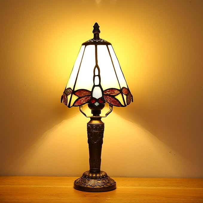 Tiffany Small Table Lamp 3-Way Color Temperatures Dragonfly Stained Glass Table Lamps for Living Room, Bedroom Bedside Nightstand Night Light Home Office Desk Lamp+LED Bulb,6X6X12.5Inch