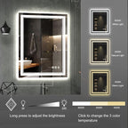 LED Bathroom Mirror, 24x32 Inch Gradient Front and Backlit LED Mirror for Bathroom, 3 Colors Dimmable CRI>90 Double Lights, IP54 Enhanced Anti-Fog, Hanging Plates Vanity Mirror with Lights