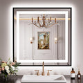 LED Bathroom Mirror,36"x36" Mirror with Black Frame, Front Light and Backlit, Stepless Dimmable, Anti-Fog, Shatter-Proof, Memory, 3 Colors, Double LED Vanity Mirror