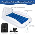 Inflatable Toddler Travel Bed, Reversible 2 Color Kids Air Mattress | Kids Blow up Mattress with Sides | Portable Toddler Bed for Travel, Sleepovers - Navy Blue & Grey