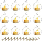 NUPTIO Hanging Glass Globe with Candles: Set of 12 Tealight Candle Holders with LED Tea Lights - 2.36 inch Bulk Clear Votive Candleholders for Party Wedding Birthday Shower Celebration Tree Decoration