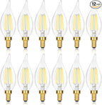 12-Pack Dimmable E12 LED Candelabra Bulbs 60 watt Equivalent, 5000K Daylight White Dimmable Chandelier Light Bulbs, 6W 630LM Vintage Flame Tip E12 LED Candle Bulb