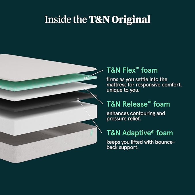 Tuft & Needle Original Medium Twin Size Adaptive Foam Mattress in a Box, Cooling Gel, Pressure Relief, Supportive, 100 Night Trial, Fiberglass Free, CertiPUR-US, 10-Year Limited Warranty