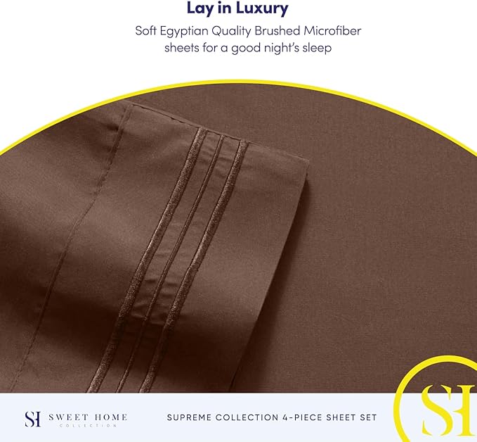 King Size Sheets - Breathable Luxury Bed Sheets with Full Elastic & Secure Corner Straps Built In - 1800 Supreme Collection Extra Soft Deep Pocket Bedding Set, Sheet Set, King, Brown