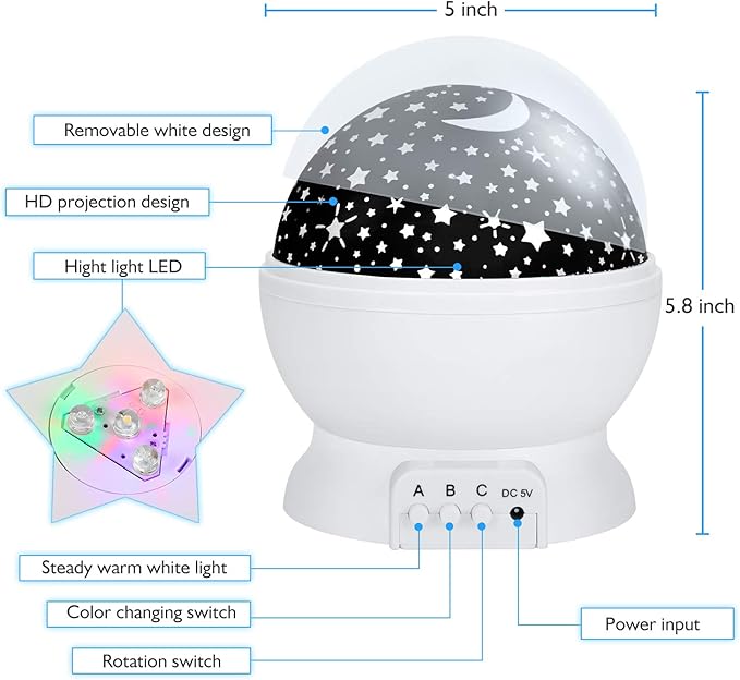 Night Light for Kids, Kids Night Light Nebula 360 Degree Rotation - 4 LED Bulbs 12 Light Color Star Projector Changing with USB Cable, Romantic Gifts for Men Women Children