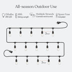 Brightech Ambience Pro - Waterproof LED Outdoor String Lights - Hanging, Dimmable 2W Vintage Edison Bulbs - 48 Ft Commercial Grade Patio Lights Create Cafe Ambience in Your Backyard