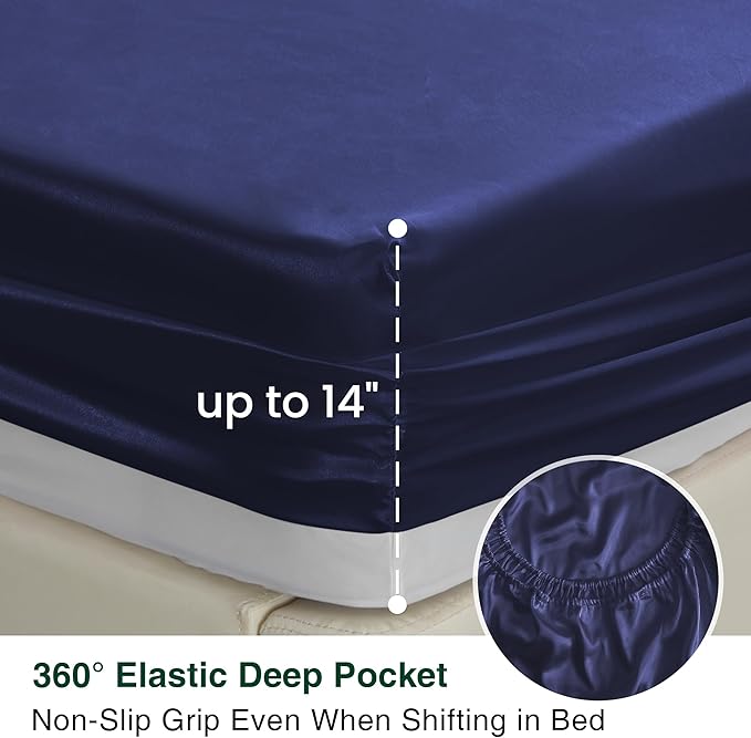 Love's cabin Twin XL Satin Sheet Sets - 3 Piece Navy Blue Silky Bed Sheets with Deep Pockets, Luxury Silk Feel Satin Sheet Set Twin XL (1 Flat Sheet,1 Fitted Sheet,1 Pillow case)