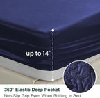 Love's cabin Full Size Satin Sheet Sets - 4 Piece Navy Blue Silky Sheet Set Full with Deep Pocket, Luxury Silk Feel Satin Bed Sheets Full Bedding Set (1 Flat Sheet,1 Fitted Sheet,2 Pillow Cases)