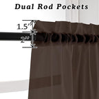 OVZME Brown Sheer Curtains 36 inches Long, Short Kitchen Window Treatment Solid Sheers Cafe Curtains Tiers Voile Half Window Curtains 2 Panels for Kitchen Room Laundry, Rod Pocket, 42" Wx36 L