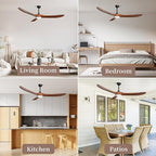 Obabala Ceiling Fans with Lights and Remote, 60inch Outdoor Ceiling Fan 3 Solid Wood Blades Fan with 3 Downrods for Patios, Modern Ceiling Fan with Noiseless Reversible DC Motor (Solid Wood, 60in)