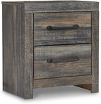 Signature Design by Ashley Drystan Rustic Industrial 2 Drawer Nightstand with 2 Slim-Profile USB Charging Stations, 24.37" Tall, Weatherworn Brown