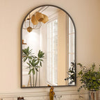 VooBang Arched Wall Mirror, 32 x 48 inch Arch Bathroom Mirror, Wall Mounted Vanity Mirror with Arch Metal Frame, Modern Bathroom Vanity Mirror for Bedroom, Living Room, Hanging or Leaning, Black