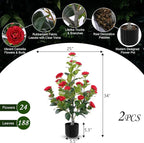 Hananona 2 Pcs Artificial Camellia Trees Faux Camellia Plant in Pot with Flowers Indoor Plants for Spring Home Decor Outdoor Porch Front Door Decor (Red, M)
