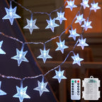 Brightown Star String Lights Battery Operated - 17 ft 50 LED Star Fairy String Lights with Remote and Timer, 8 Modes Waterproof for Bedroom Tent Loft Bed Patio Party Wedding Decor, White