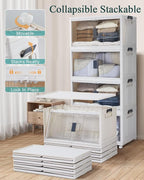 OlarHike 97QT Stackable Storage Bins with Lids - Folding Storage Box with Doors and Wheels, Collapsible Plastic Storage Drawers for Closets, 4 Pack Cubes