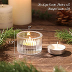 12Pcs Clear Votive Candle Holders with 20pcs Tea Light Candles, Ribbed Tealight Candle Holder Glass for Wedding Table Centerpiece, Home Decor, Party Decor