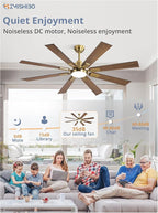 ZMISHIBO 62 Inch Black and Gold Ceiling Fans with Lights and Remote, Indoor/Outdoor Ceiling Fan for Patio Living Room, 6 Speed Reversible Quiet DC Motor, 3 CCT, Dual Finish Blades