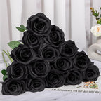 Ouddy Decor 50 Pcs Artificial Black Roses Bulk Realistic Fake Silk Flowers with Long Stems for Fall Halloween Wedding Bridal Bouquet DIY Table Centerpieces Arrangement Valentines Home Decor