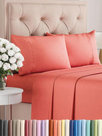 Twin XL 4 Piece Sheet Set - Comfy Breathable & Cooling - Ultra Soft Hotel Luxury Bedding Set w/ 8-16 Inch Deep Pockets - 1 Flat & 1 Fitted Sheet & 2 Pillowcases - Wrinkle Free and Easy Care - Coral