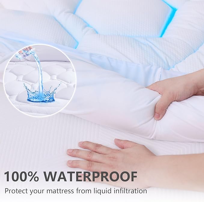 Twin XL Mattress Pad Waterproof, Soft Cooling Mattress Topper for College Dorm, Extra Long Twin Mattress Cover Protector Washable, Deep Pocket 8-21" (39x80 inch, White)