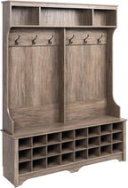 Prepac Gray Hall Tree, Shoe Cabinet, Storage Cabinet with 24 Shoe Cubbies and 6 Double Coat Hooks 15.5" D x 60" W x 77" H