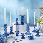 Mumufy 10 Pcs Glass Crystal Taper Candle Holders Clear Glass Candlestick Holder Fit 0.8 Inch Candles Crystal Decorative Candle Stand Centerpiece Table Wedding Dining Party (Classic,Blue)