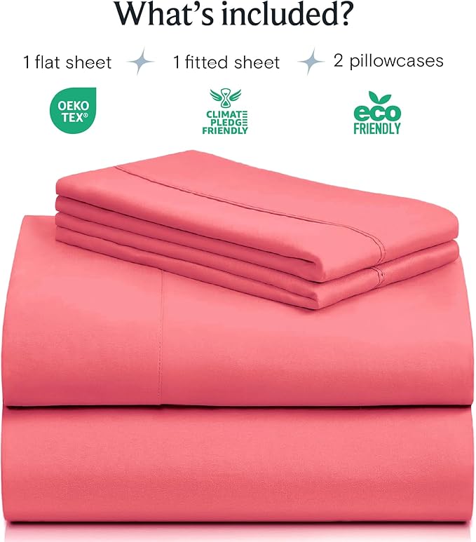 LuxClub 4 PC Sheet Set Bed Sheets Deep Pockets 16" Eco Friendly Wrinkle Free Cooling Machine Washable Hotel Bedding Silky Soft - Vermilion Full