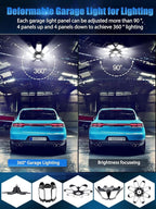 TANBABY 260W LED Garage Lights 2 Pack, Total 52000LM Deformable Best Ceiling Light with 8+1 Panels, E26/E27 Screw in Bulbs for Basement, Attic