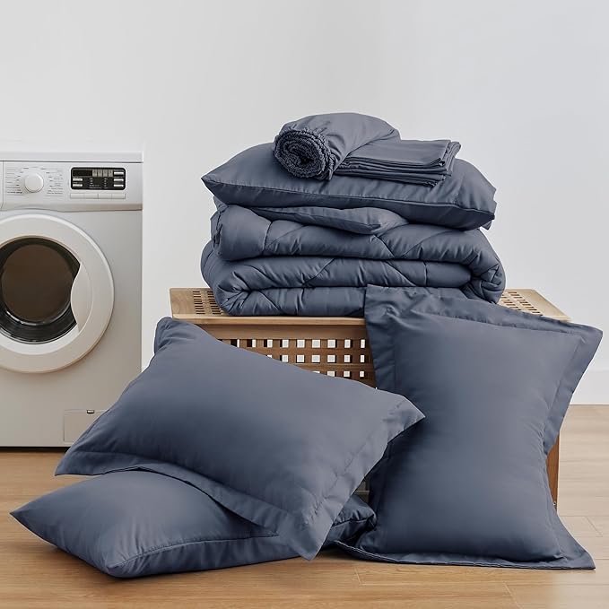 Love's cabin Full Comforter Set Navy Blue, 7 Pieces Full Bed in a Bag, All Season Bedding Sets with 1 Comforter, 1 Flat Sheet, 1 Fitted Sheet, 2 Pillowcase and 2 Pillow Sham