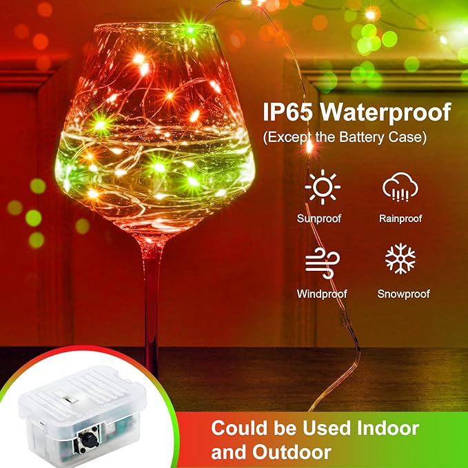 ZGWJ 8 Pack Christmas Fairy Lights Battery Operated, 7ft 20LED Mini Fairy String Lights Silver Wire 3 Modes Waterproof for Christmas Tree DIY, Parties, Bedroom Decorations Red&Green Red&Green