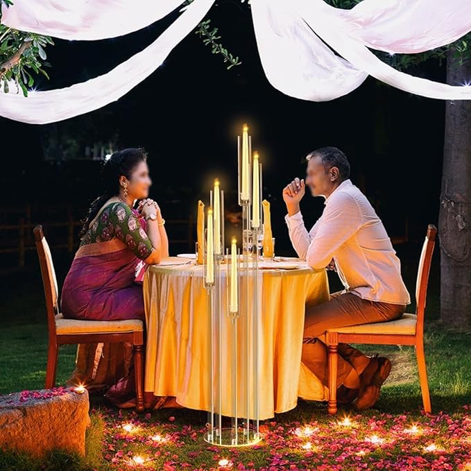 8pcs 5 Arm Floor Candelabra,Acrylic Floor Candle Holder for Wedding Centerpiece Tall Clear Candle Holders for Ceremony Birthday Party Home Decoration Fit 0.8 LED Candles