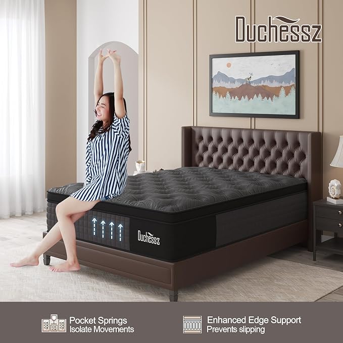 King Mattress, 14 Inch Hybrid Mattresses Black with Gel Memory Foam and Individually Pocket Innerspring Euro Top Medium Firm for Motion Isolation, Edge Support, 100 Night Trial