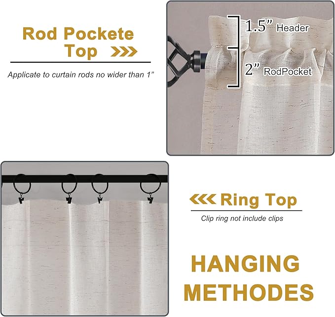 OWENIE Linen Blend Sheer Curtains 84 inches Long 2 Panels Set for Bedroom, Natural Linen Light Filtering Semi Sheer Cutain for Living Room Rod Pocket Drapes, 2pcs, Each 40 W x 84 L