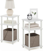 Furinno JUST Night Stand Set of 2, 3-Tier Turn-N-Tube Nightstand, Toolless Bedside Tables, End Table, Side Table with Open Storage for Bedroom, Living Room, Bathroom, White
