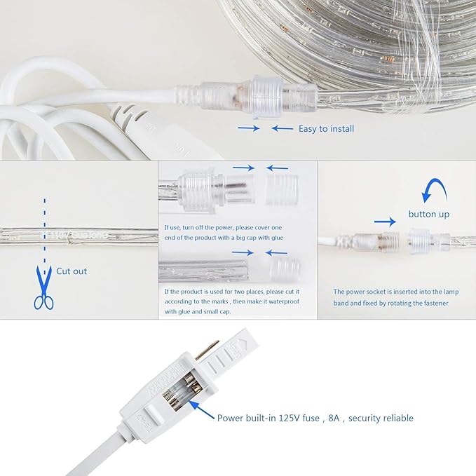 LED Rope Lights, Daylight White 110V 6000K, Indoor or Outdoor, 20ft, Perfect for Deck, Garden, Patio, Landscape Lighting, Bedroom Décor, Waterproof, Ideal for Backyards, Decorative Lighting