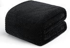 Exclusivo Mezcla Fleece Bed Blanket Twin Size, Super Soft and Warm Blankets for Couch, Sofa and Bed Waffle Textured, Cozy, Fuzzy and Lightweight (Black, 60x80 inches)