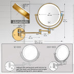 Hardwired Lighted Magnifying Makeup Mirror Wall Mount Gold, 1/5X Double Sided Vanity Mirror Bathroom, Touch Dimming, 360 Rotation Extension Arm Shaving Light up Mirror, Brushed Moderne Brass