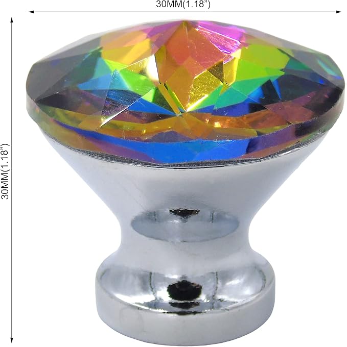 12pcs-Pack 30MM Colorful Crystal Glass Cupboard Wardrobe Cabinet Drawer Knob Door Pull Handle (Colorful)