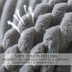 Queen Size Cuddly Fluffy Fleece Blanket, Warm and Soft with Striped Pattern, 90x90 Inches, Ash Grey