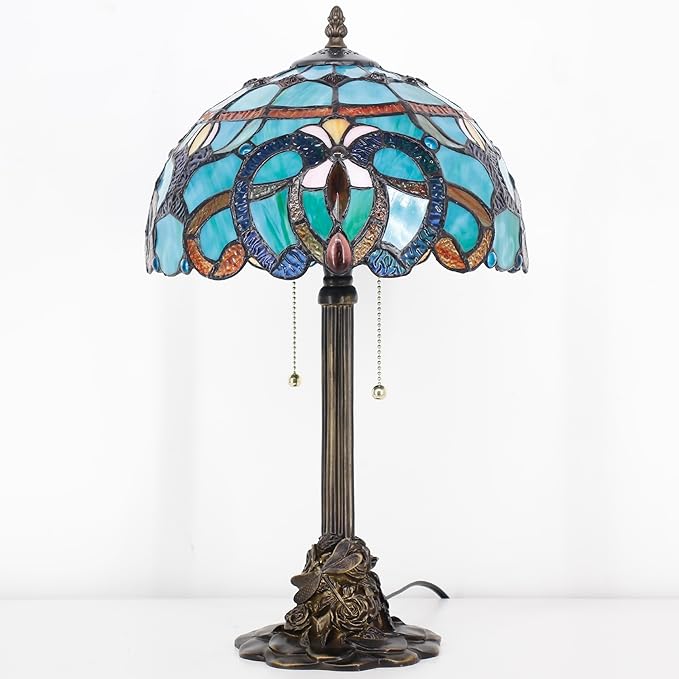 Tiffany Stained Glass Table Lamp 12X12X21Inch Resin Base Desk Bedroom Living Room Reading Light (Brown Jewelry Baroque)