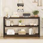 FATORRI Console Table for Entryway, Modern Entry Table with 3 Tier Shelves, Couch Tables Behind Sofa for Living Room (55 Inch, Dark Walnut)