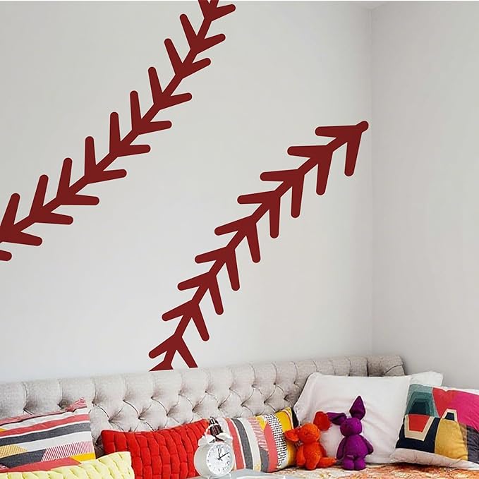 Baseball Stitching Stitches Wall Decal,Large Baseball Wall Stickers,Removable Self-Adhesive Vinyl Baseball Art Wall Decoration,for ceiling decoration in teenage boys' and girls' bedrooms and game room