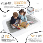 The Shrunks Toddler Travel Bed Portable Inflatable Air Mattress Blow Up Bed for Indoor/Outdoor Camping, Backyard, Hotel, or Home Use Kids/Toddler Floor Bed with Side Bed Rails and Electric Pump Grey