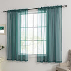 HUTO Dark Teal Green Sheer Curtains 45 inches Long for Bedroom Top Rod Pocket Sheer Window Panels Curtains for Nursery Living Room 52 by 45 Inch Length Set of 2