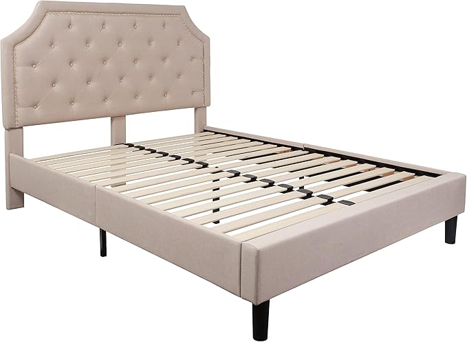 Flash Furniture Brighton Queen Size Tufted Upholstered Platform Bed in Beige Fabric