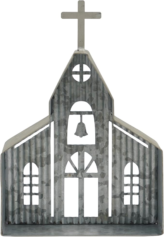 Church Shaped Tea Light Candle Holder Farmhouse Galvanized Metal Candle Holder Vintage Decorative Tealight Holder for Table Centerpiece Decoration - 6.22" x 1.97" x 9.25"