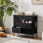 Sweetcrispy Dresser for Bedroom with 6 Storage Drawers, Fabric Storage Tower Organizer, Chest of Drawers with Metal Frame Wooden Top for Closet, Living Room, Entryway, Black
