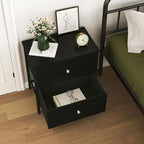 BOLUO Black Nightstand 2 Drawer Dresser for Bedroom,Small Night Stand End Table with Fabric Drawers Modern